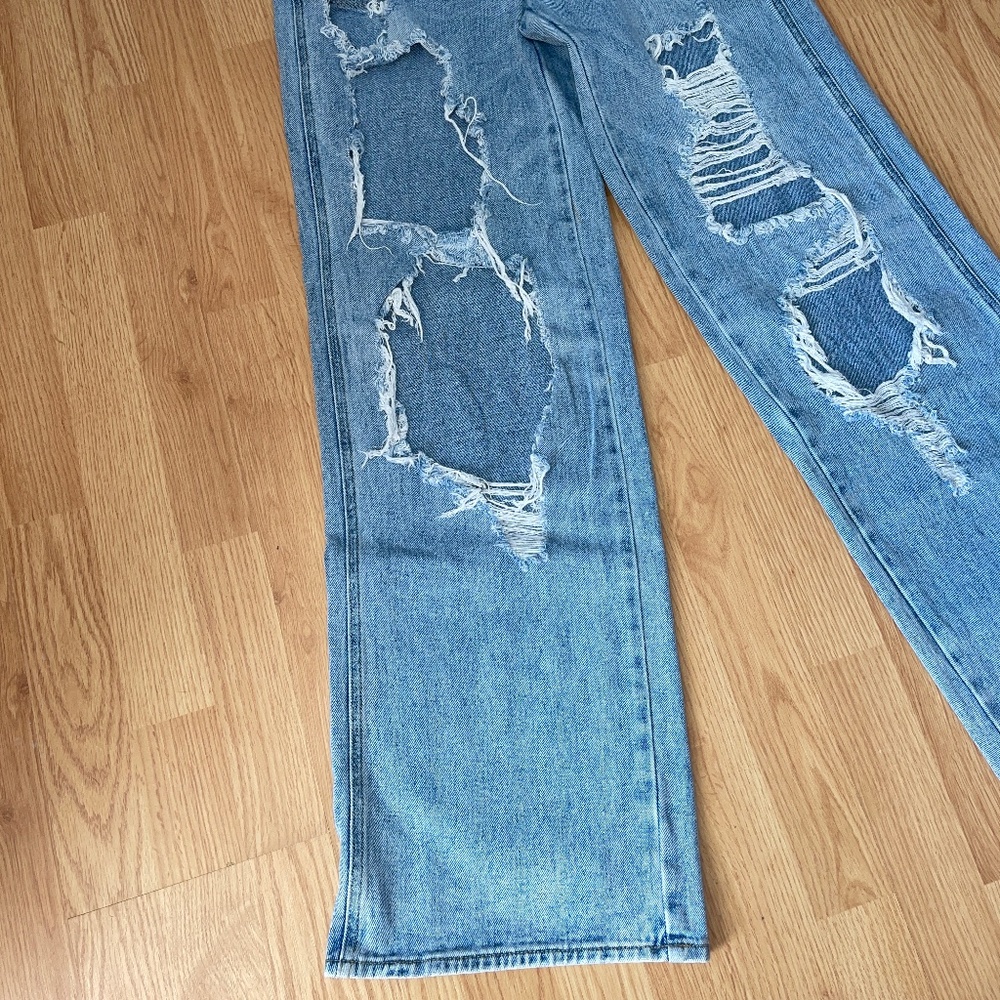 Pacsun Distressed Wide Leg Light Blue Denim Baggy Jeans Size 27 - Picture 3 of 9